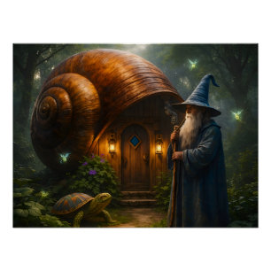 Wizard snail shell cottage semigloss landscape fan poster