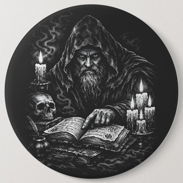 Wizard Studying the Grimoire — by BurnsInHell 6 Cm Round Badge (Front)