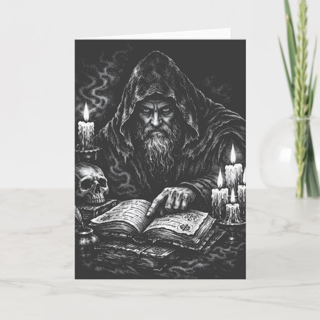 Wizard Studying the Grimoire — by BurnsInHell Card (Front)
