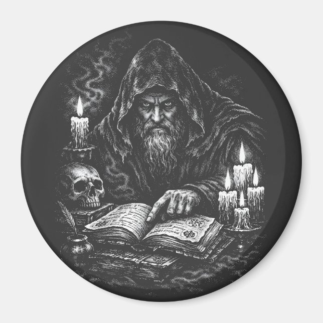 Wizard Studying the Grimoire — by BurnsInHell Magnet (Front)