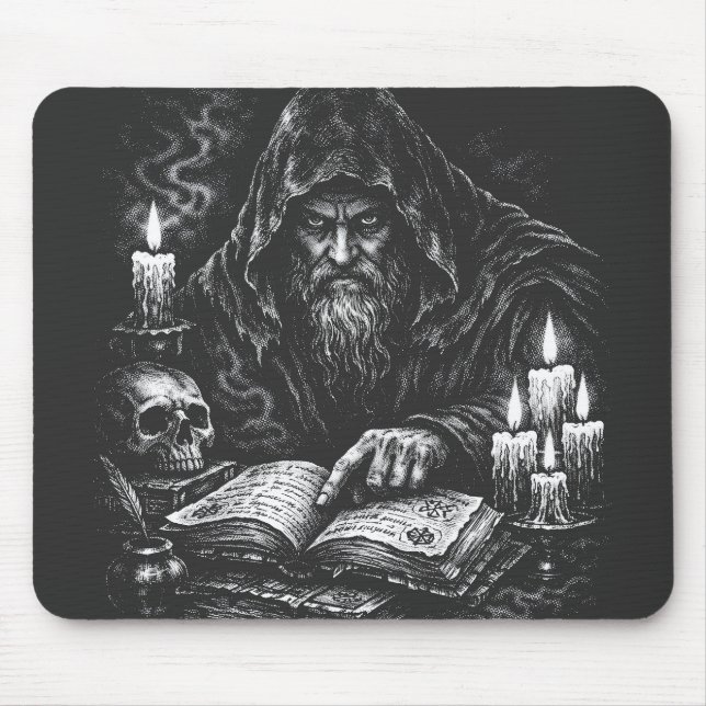 Wizard Studying the Grimoire — by BurnsInHell Mouse Mat (Front)