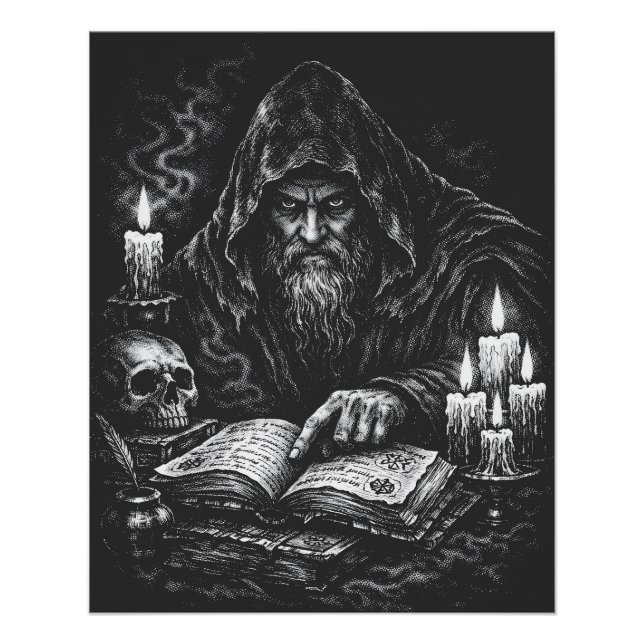 Wizard Studying the Grimoire — by BurnsInHell Poster (Front)