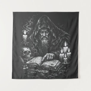 Wizard Studying the Grimoire — by BurnsInHell Tapestry