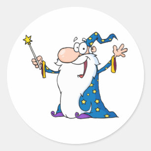 Wizard Waving And Cape Holding A Magic Wand Classic Round Sticker