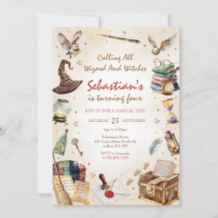 Wizard Witches Magical School Wizardry Birthday Invitation