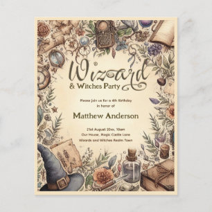 Wizard Witches Party Vintage Magical Wands Hats Flyer