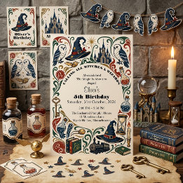 Wizard & Witches Story Book Magic Vintage Birthday Invitation