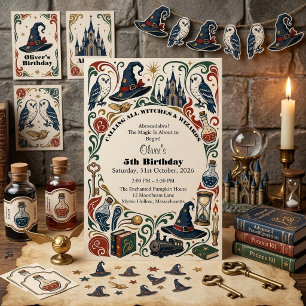 Wizard & Witches Story Book Magic Vintage Birthday Invitation