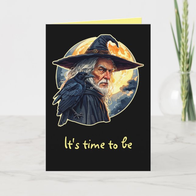 Wizard with a Raven - Halloween Fan Fun 2 Card (Front)