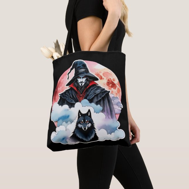 Wizard with a Wolf - Halloween Fan Fun 1 Tote Bag (Close Up)
