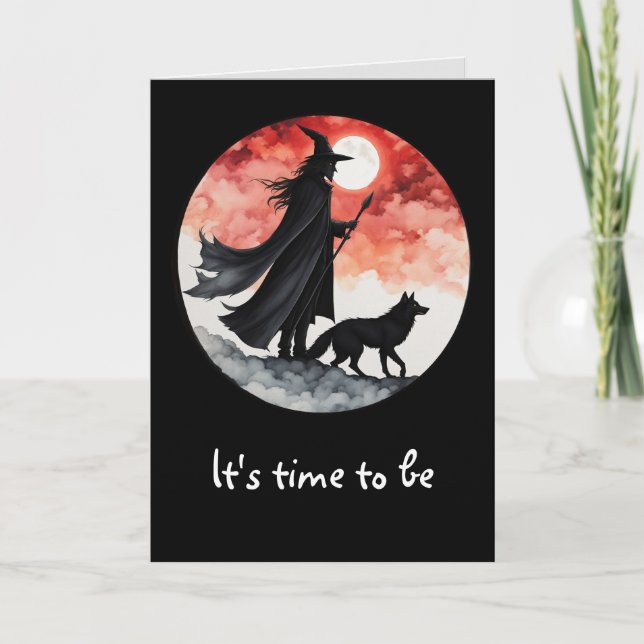 Wizard with a Wolf - Halloween Fan Fun 2 Card (Front)