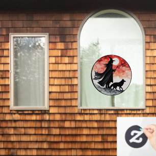 Wizard with a Wolf - Halloween Fan Fun 2 Window Cling