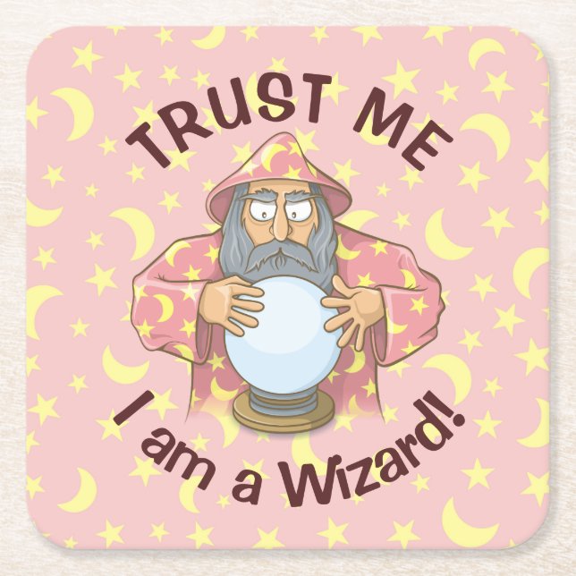 Wizard with Ball Square Paper Coaster (Front)