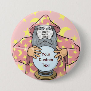 Wizard with your face 7.5 cm round badge