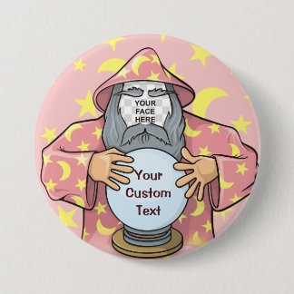 Wizard with your face 7.5 cm round badge