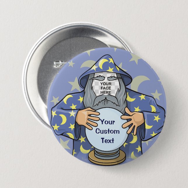 Wizard with your face 7.5 cm round badge (Front & Back)