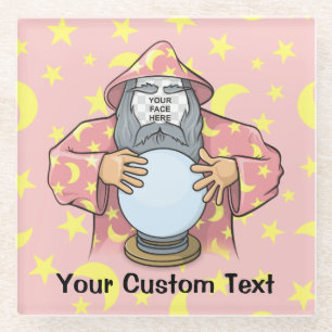Wizard with your face glass coaster