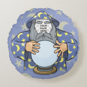 Wizard with your face round cushion