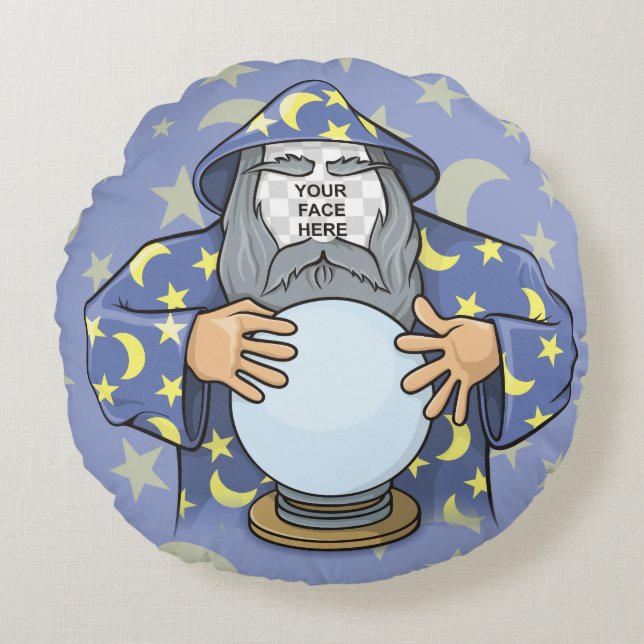 Wizard with your face round cushion (Front)