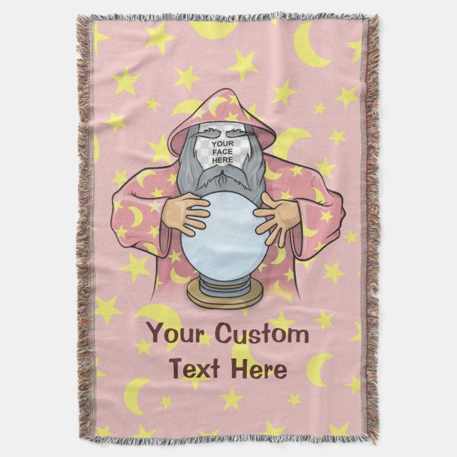 Wizard with your face throw blanket (Front Vertical)