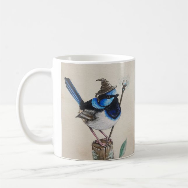Wizard Wren and Fantasy Robin - bird Mug (Left)