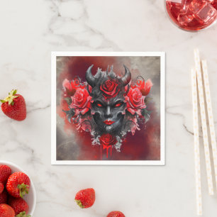 Wizardry   Dark Horned Demon with Glowing Red Eyes Napkin