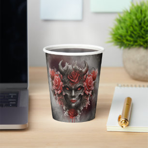Wizardry   Dark Horned Demon with Glowing Red Eyes Paper Cups