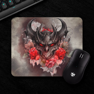 Wizardry   Red Eyed Smoky Demon Beast with Roses Mouse Mat