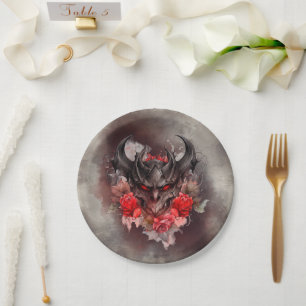Wizardry   Red Eyed Smoky Demon Beast with Roses Paper Plate