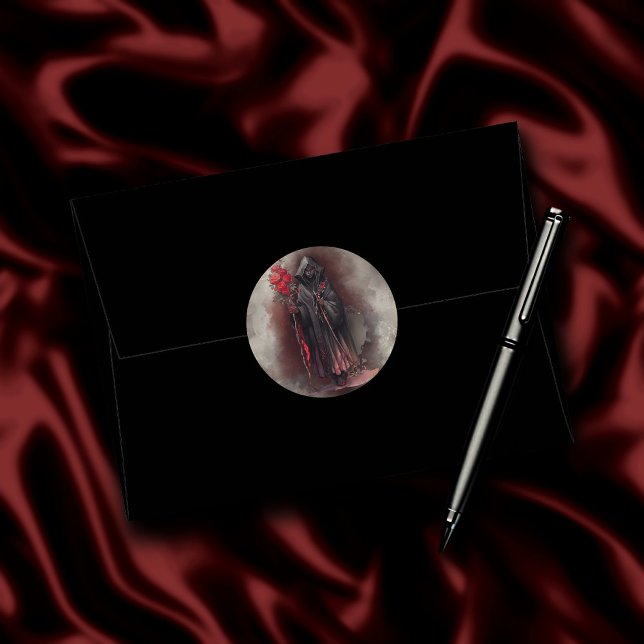 Wizardry | Shadowy Dark Witch Glowing Red Eyes Classic Round Sticker (Creator Uploaded)