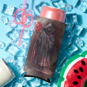 Wizardry   Shadowy Dark Witch Glowing Red Eyes Seltzer Can Cooler