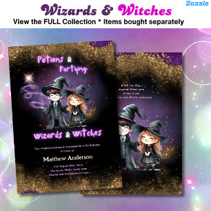 Wizards and Witches Son's Daughters Birthday Magic Invitation