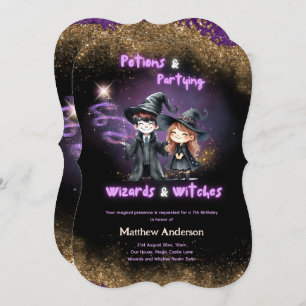 Wizards and Witches Son's Daughters Birthday Magic Invitation