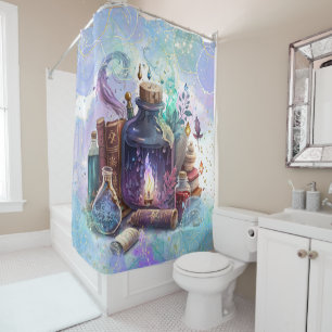 Wizards Table   Watercolor Witch Spellcasting Desk Shower Curtain
