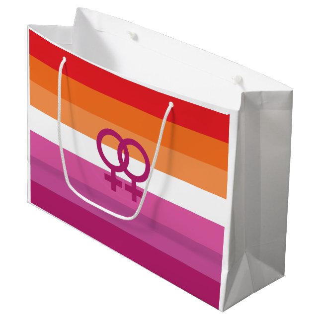 WLW Lesbian Pride Flag (Sunset) Large Gift Bag (Front Angled)
