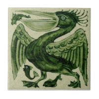 Wm De Morgan Green Pelican Repro Ceramic Tile