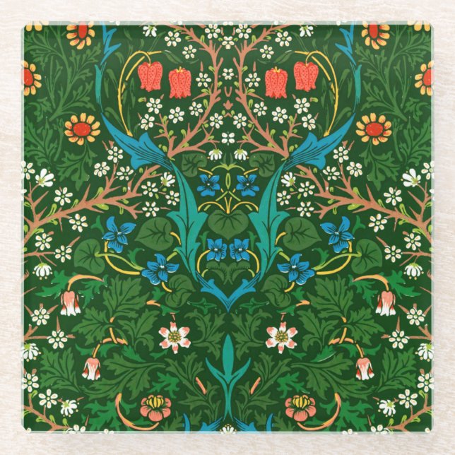 WM Morris Blackthorn Art Nouveau Pattern Glass Coaster (Front)