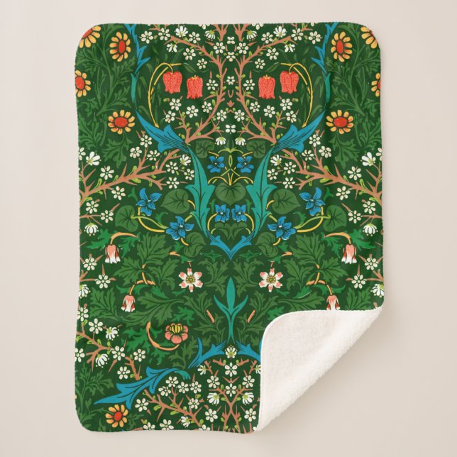 WM Morris Blackthorn Art Nouveau Pattern Sherpa Blanket (Front)