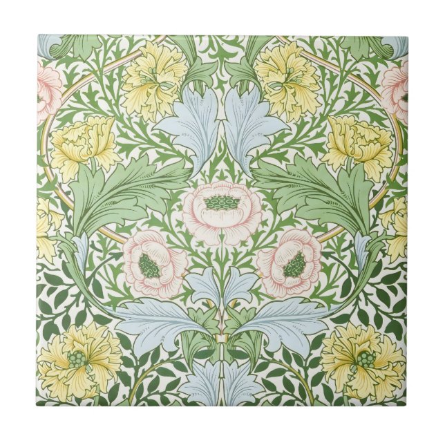 Wm Morris Myrtle Floral Art Nouveau Bright Tile (Front)