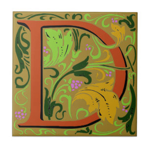Wm Morris Ornate Letter "D" Initial Ceramic Tile  