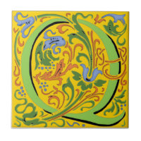 Wm Morris Ornate Letter "Q" Initial Ceramic Tile  