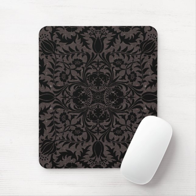 Wm Morris Seamless Vine Black Charcoal Pattern Mouse Mat (With Mouse)