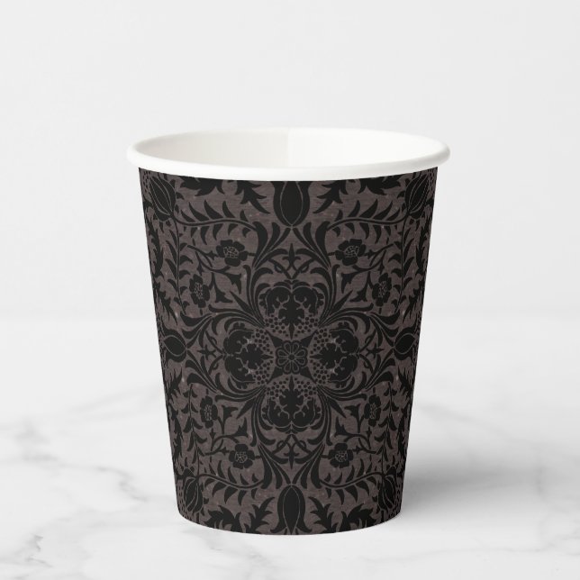 Wm Morris Seamless Vine Black Charcoal Pattern Paper Cups (Left)
