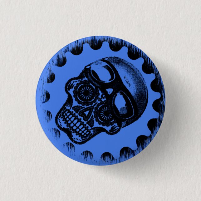W'nR'n Blue Sugar Skull button (Front)