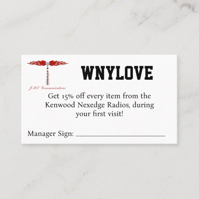 WNYLOVE Coupon Business Card (Front)