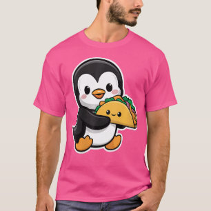 Wo Funny Penguin Holding Taco Cute Kawaii Food Pen T-Shirt