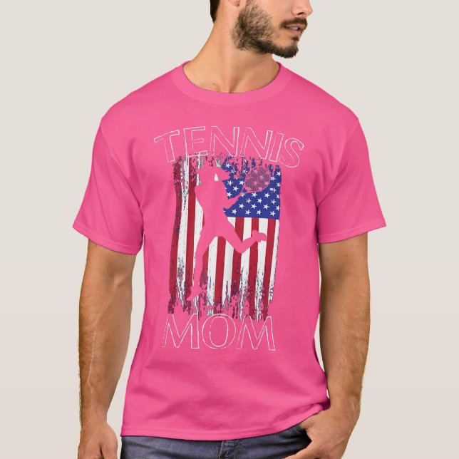 Wo Tennis Mum Fun Patriotic American Flag Tennis T-Shirt (Front)