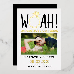 Woah Modern Photo Save The Date Real Foil