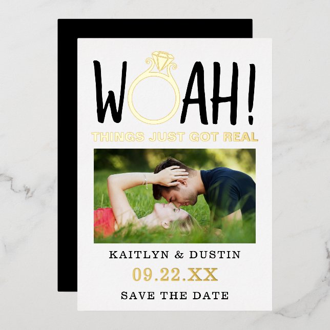 Woah Modern Photo Save The Date Real Foil (Front/Back)