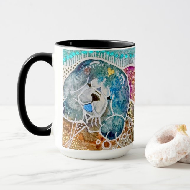 WOBBLE-ROCK Chow dog watercolor batik Mug (With Donut)
